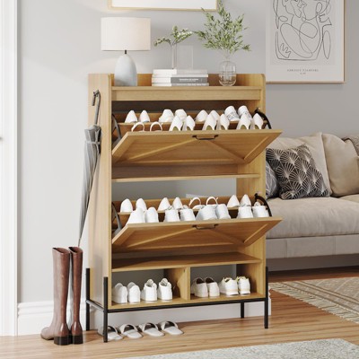 Shoe Cabinet w/ 2 Flip-Up Drawers Entryway Shoe Storage Cabinet