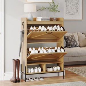 Shoe Cabinet w/ 2 Flip-Up Drawers Entryway Shoe Storage Cabinet - 1 of 4