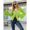 Women Deep V Neck Blouse Long Flared Sleeve Tops Button Front Dressy Casual Shirts Top - 4 of 4