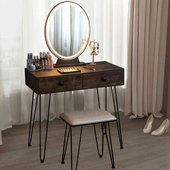 Costway Vanity Makeup Dressing Table W/ 3 Lighting Modes Mirror Touch Switch Rustic\Coffee