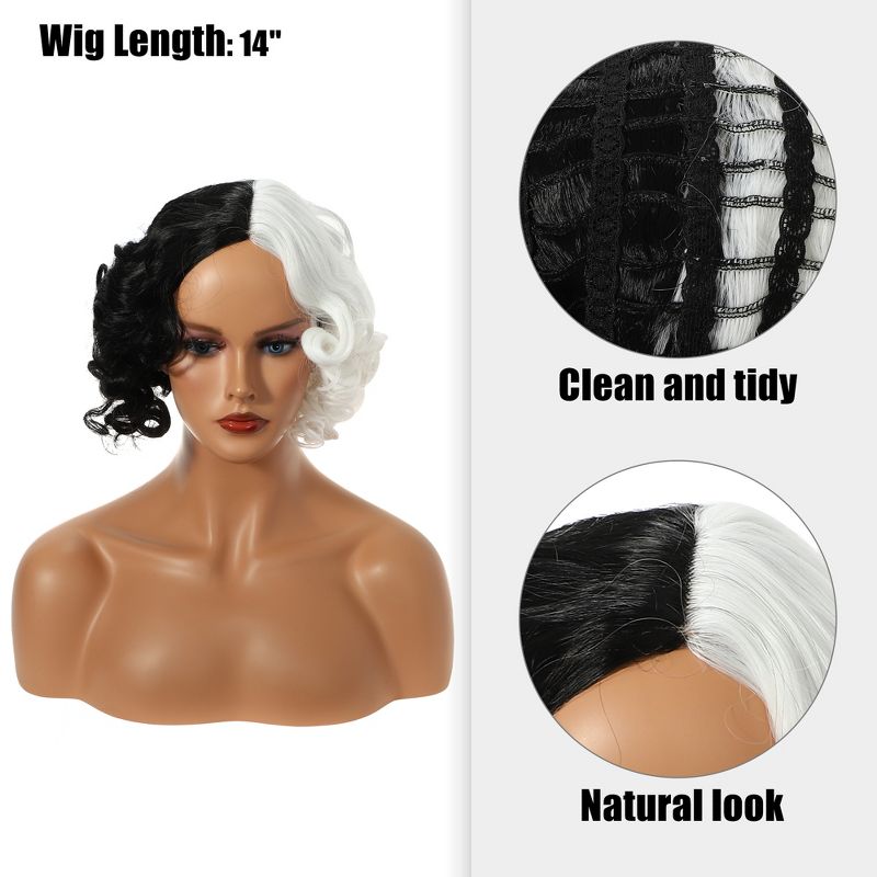 Unique Bargains Curly Women's Wigs 14" Black White with Wig Cap Shoulder Length, 3 of 7