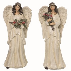 Transpac Large Resin Snowy Christmas Angel Set of 2 Decorative Figurines Indoor Multicolored Holiday Tabletop Decor - 1 of 1