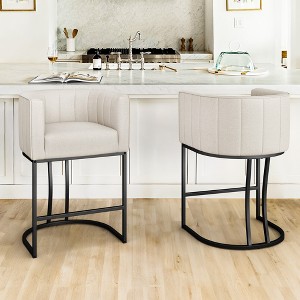 Arceso 26 Inch Counter Height Bar Stool, Modern Barrel Counter Stools , Black Metal Frame, Linen Fabric Upholstered Barstools for Kitchen Islands - 1 of 4
