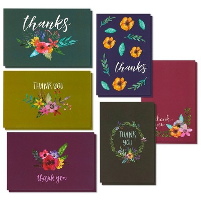 48 Pcs Thank You Cards Bulk Set, Watercolor Flower Blank Note with Envelopes