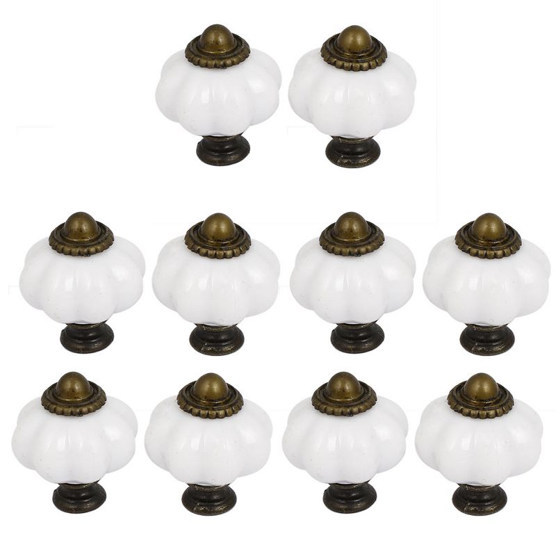 Unique Bargains Vintage Style Door Knobs Cabinet Drawer Cupboard Kitchen Pull Handle White 1.3"x1.4" 10pcs, 1 of 4