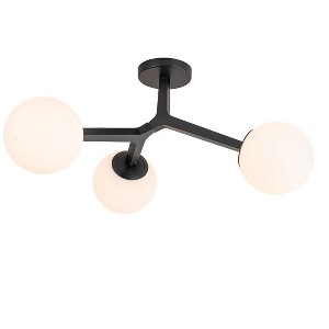 LLHZSY 3-Light Dimmable Semi Flush Mount Ceiling Light with Globe Opal Glass Shade -23 3/5" Wide, Black - 1 of 4