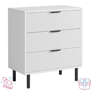 Jojoka Modern 3 Drawer Fluted Wood Dresser with Sturdy Metal Legs and Anti-Tip Safety, Wide Chest of Drawers for Bedroom or Hallway, White - 1 of 4