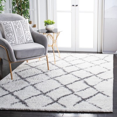 Cream and Light Grey Square Shag Area Rug