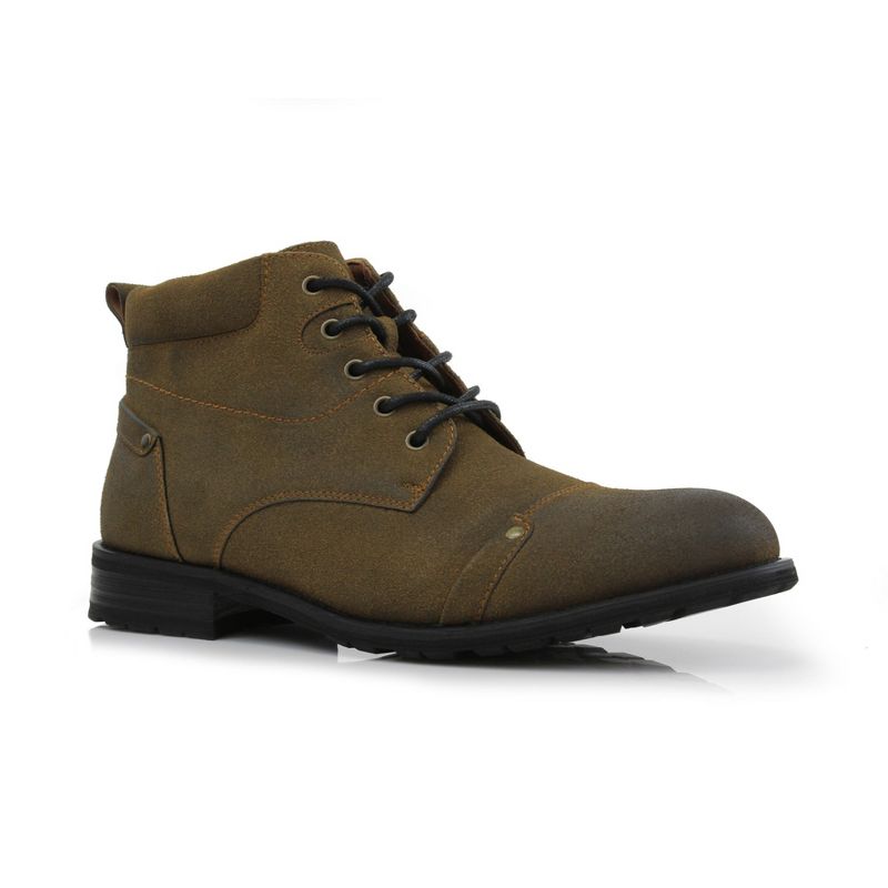Ferro Aldo Mens Colin MFA806033 Suede Mid Top Lace-up Work Boots, in Olive Green Suede, Size 6.5