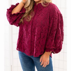 Women's Jayne Lace Bubble Sleeve Blouse - Fate - 1 of 3