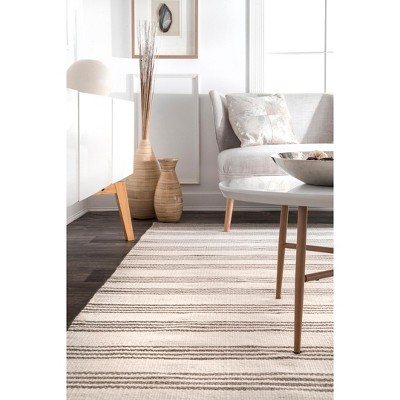 Sage Striped Wool-Blend Square Area Rug, Handmade and Non-Slip