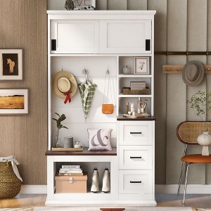 CAVINAS Hall Tree with 3 Hooks Modern Coat Rack with Storage Bench, Shelves and Drawers for Entryway - 1 of 4