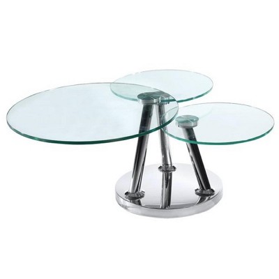 HomeRoots 32" Clear And Silver Glass And Metal Round Floor Shelf Coffee Table