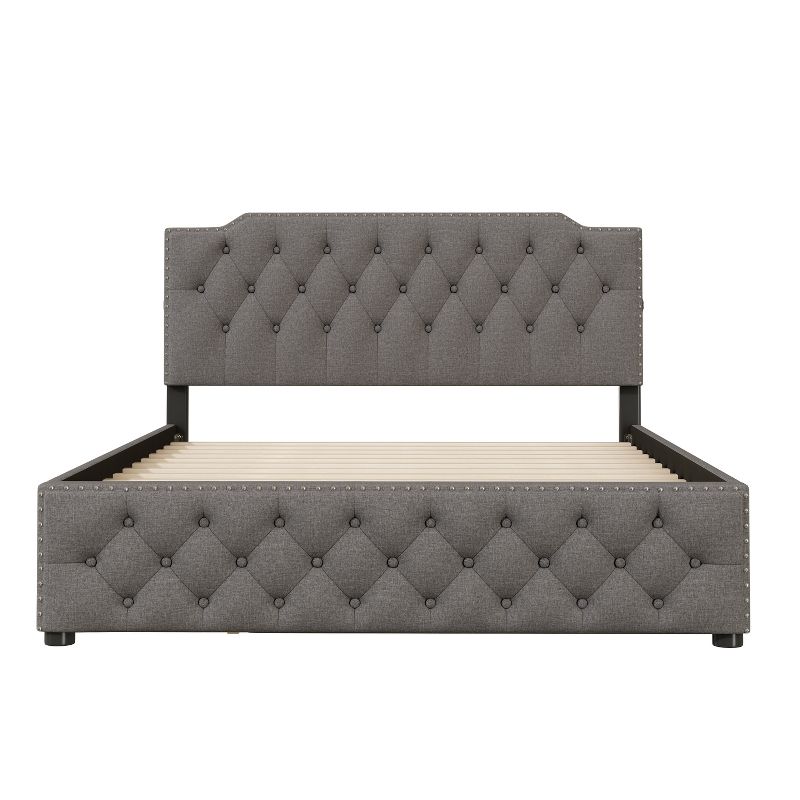 Queen Size Upholstered Platform Bed with USB Ports and Twin Size Trundle Bed/2 Drawers-ModernLuxe, 5 of 11