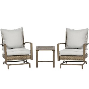 Resenkos 3-Piece Rattan Patio Bistro Furniture Set, Soft Cushions and Rocking Function, - 1 of 4