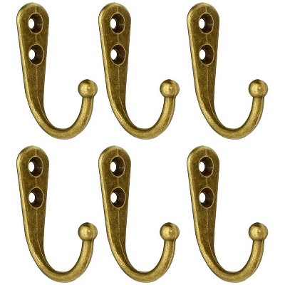LunaLulinlk Single Prong Hook Hanger,6 Pack Brass Robe Towel Hooks,Zinc Die Cast