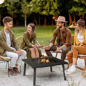 CIPACHO 34" Fire Pit with Grill Metal Outdoor Wood Burning Firepit with Spark Screen Fire Poker Cover Table Lip Black - 1 of 4