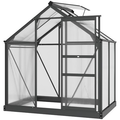 Outsunny Polycarbonate Greenhouse, Heavy Duty Outdoor Aluminum Walk-in Green House Kit with Vent & Door for Backyard Garden