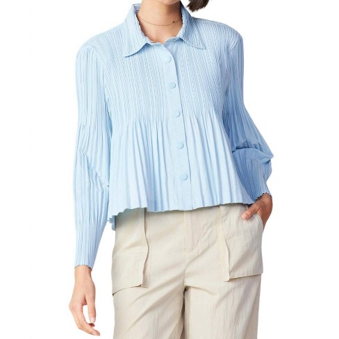 Women's BUTTON DOWN CROPPED PLEATED JACKET - current air - image 1 of 4