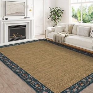 Floral Bordered Area Rugs for Living Room Bedroom Braided Print Rug Soft Washable Foldable Accent Rug Low Pile Non-Slip Carpet - 1 of 4