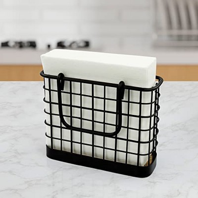 Black Steel and Wood Vertical Napkin Holder