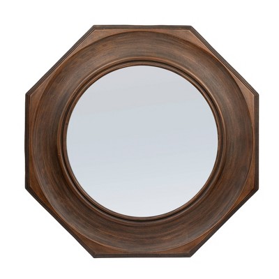 Hexagonal Walnut Wood Framed Wall Mirror