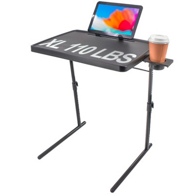 5 Star Super Deals TV Tray Table Adjustable, Folding Portable & Sturdy w/ Rotating Cup Holder & Tablet Book Stand For Laptop, Eating, Drawing - Black