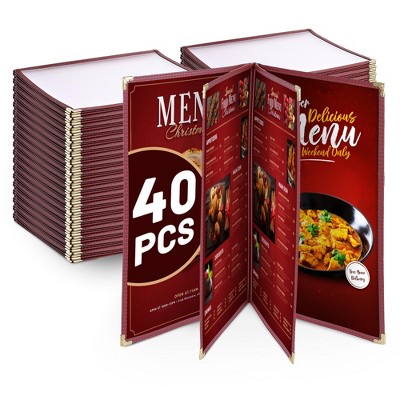 WeChef 40 Pack Restaurant Menu Covers Burgundy 8.5 x 11" Book Style 4 Pages 8 View