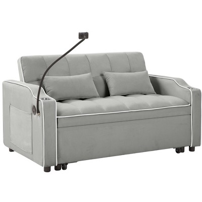 VYNXARIA versatile foldable sofa bed in 3 lengths, Modern sofa velvet pull-out bed, adjustable back with USB port , ashtray ,swivel phone stand (Gray)