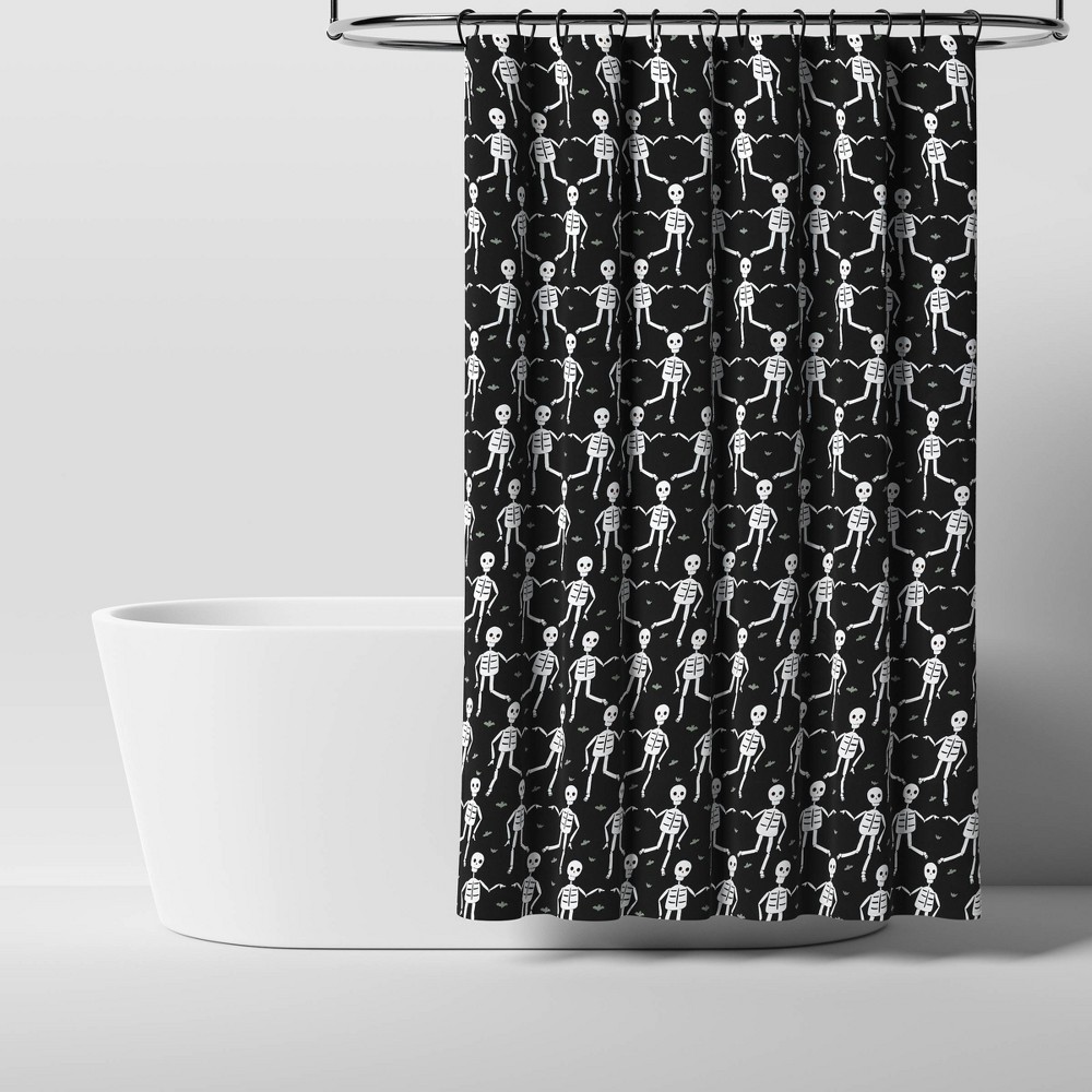 Photos - Shower Curtain Halloween Glow-in-the-Dark Skeleton  Black - Hyde & EEK! Bou