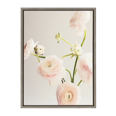 Quadro Floreale Ranunculus In Blu Su Tela - Kate E Laurel Sylvie, Cornice Grigia 71x96 Cm