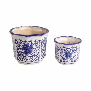Sagebrook Home 2pc Chinoiserie Ceramic Planter Pots: Hand-Painted, Rust-Resistant, No Drainage Hole - 1 of 4