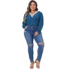 Women's Plus Size Lace Petal V Neck Puff Long Sleeve Eyelet Business Casual Blouses - Agnes Orinda - 3 of 4