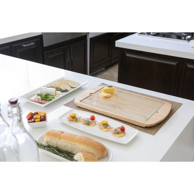 Elegant Frozen 2 Rectangular Rubberwood Serving Tray with Removable Glass Top