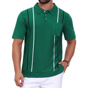INSPIRE CHIC Men's Striped Knit Chest Pocket Short Sleeve Golf Polo Shirts - 1 of 4