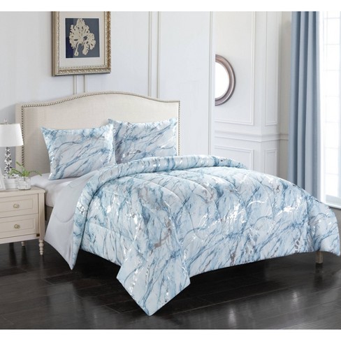Twin Xl Silver Marble Comforter, Twin Blue Bedding Set