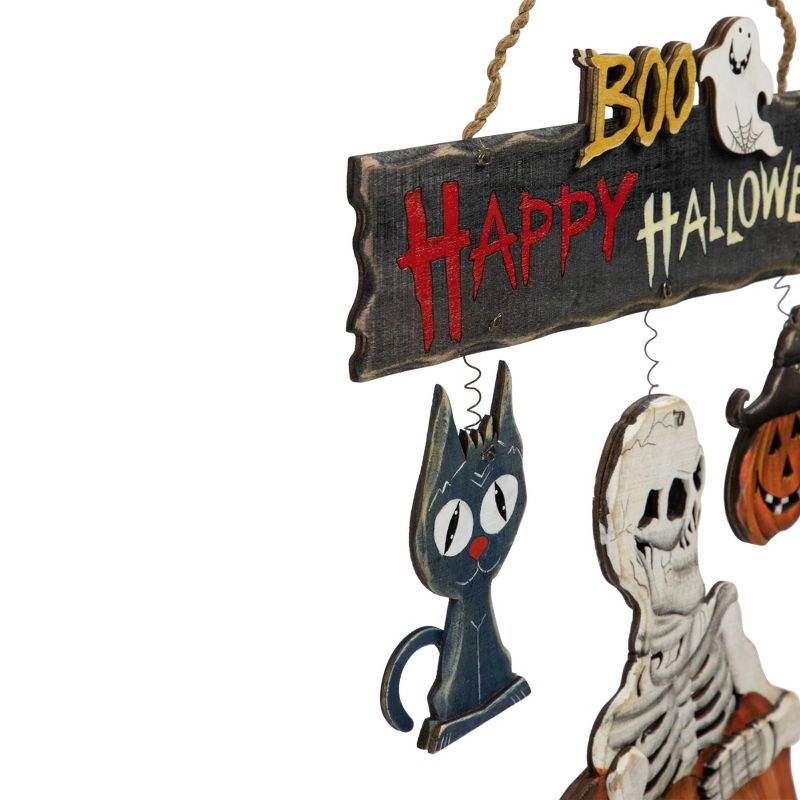 Northlight 14.5" Skeleton with Jack-O-Lanterns and Black Cat "Happy Halloween" Wall Sign, 4 of 7