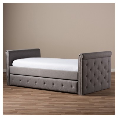 Gray Twin Upholstered Daybed with Tufted Nailhead Trim and Trundle