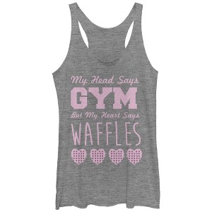 Women's CHIN UP Head Says Gym Heart Says Waffles Racerback Tank Top - 1 of 3