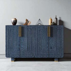 54" 4-Door Sideboard Buffet Cabinet with Adjustable Shelves, Solid Wood Legs, Fluted Doors & Distressed Finish for Kitchen, Dining Room - 1 of 4