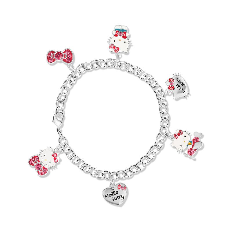 Sanrio Hello Kitty Officially Licensed Authentic Silver Plated Charm Bracelet - 8'', 1 of 7