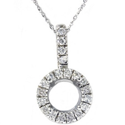 Pompeii3 White Gold 1/4ct Pave Have Solitaire Diamond Semi Mount Pendant