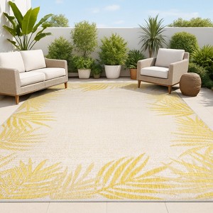 Isla Coastal Cottage Palm Frond Border Indoor/Outdoor Area Rug - JONATHAN Y - 1 of 4