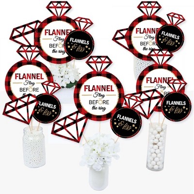 Big Dot of Happiness Flannel Fling Before the Ring - Buffalo Plaid Bachelorette Party Centerpiece Sticks - Table Toppers - Set of 15