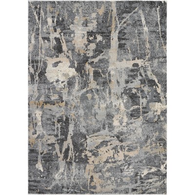 Elysian Abstract Gray Synthetic 5' x 7' Stain-Resistant Rug