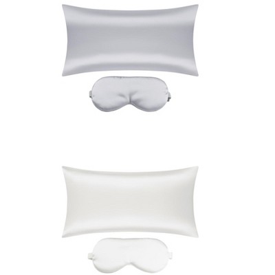 Unique Bargains Satin Hidden-Zippered Breathable Pillowcases with Sleep Mask 2 Pcs
