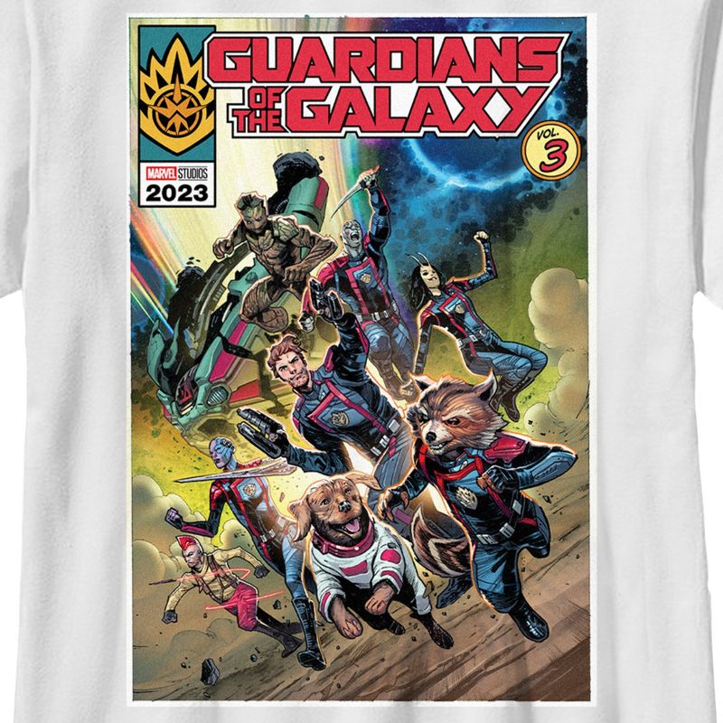 Boy's Guardians of the Galaxy Vol. 3 Action Comic Book Poster T-Shirt, 2 of 5