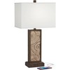 360 Lighting Treasure 27" Tall Rectangular Coastal Table Lamps Set of 2 USB Port Brown Wood Finish Cay Shell White Shade Living Room Charging Bedroom - 3 of 4