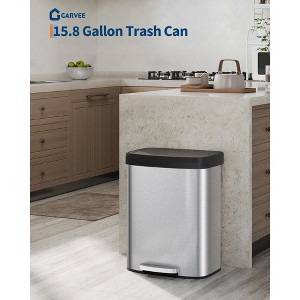 16 Gallon / 60 Liter Stainless Steel Trash Can with Lid, Large Garbage Can for Kitchen, Rustproof Step-on Kitchen Metal Trash Bin with Liner Rim - 1 of 4