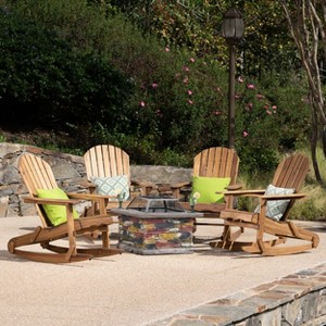Christopher Knight Home Hermes Outdoor Acacia Wood 5 Piece Adirondack Rocking Chair and Fire Pit Set - 1 of 4